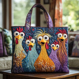 Five Colorful Hens Quilted Tote Bag