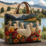 Sheep by the Lake Quilted Tote Bag