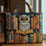 Owl & Antique Books Quilted Tote Bag