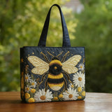 Bee with Daisies & Stars Quilted Tote Bag