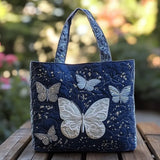 Silver Butterfly Quilted Tote Bag