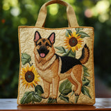 Floral German Shepherd Quilted Tote Bag