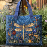 Golden Dragonfly Quilted Tote Bag