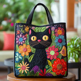 Midnight Cat Charm Quilted Tote Bag
