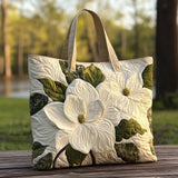 Elegant White Lilies Quilted Tote Bag
