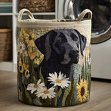 Black Lab Blooms Quilted Laundry Basket