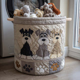 Cartoon Schnauzer Quilted Laundry Basket