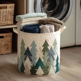 Christmas Green Trees Laundry Basket Quilted Laundry Basket