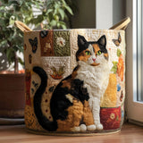 Cottage Cat Dreams Quilted Laundry Basket