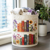 Cozy Book Haven Quilted Laundry Basket