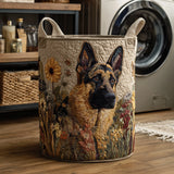 German Shepherd Meadow Laundry Basket Quilted Laundry Basket