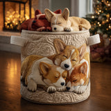 Holiday Corgi Dreams Quilted Laundry Basket
