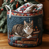 Holiday Story Cat Quilted Laundry Basket