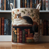 Library Cat Quilted Laundry Basket