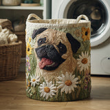 Pug in Daisies Laundry Basket Quilted Laundry Basket