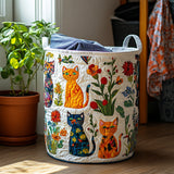 Snuggle Cats Quilted Laundry Basket