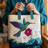 Hummingbird & White Flower Quilted Tote Bag