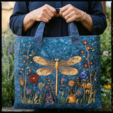 Golden Dragonfly Quilted Tote Bag