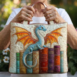 Emerald Dragon, Guardian of Books Quilted Tote Bag